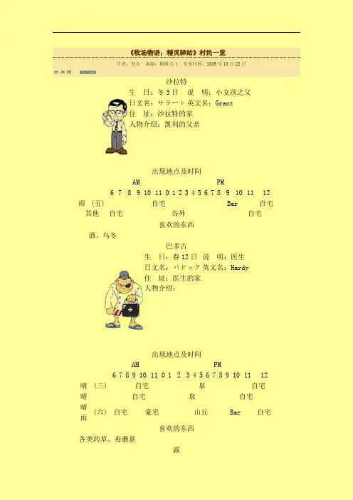 牧场物语精灵驿站村民一览表综述