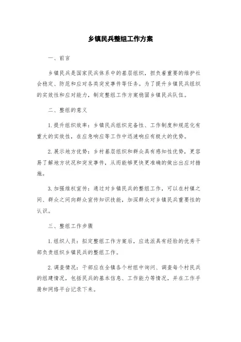 乡镇民兵整组工作方案
