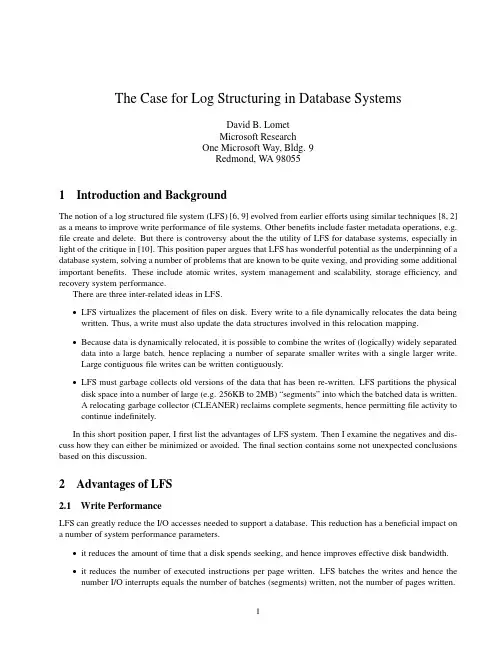 The Case for Log Structuring in Database Systems 1 Introduction and