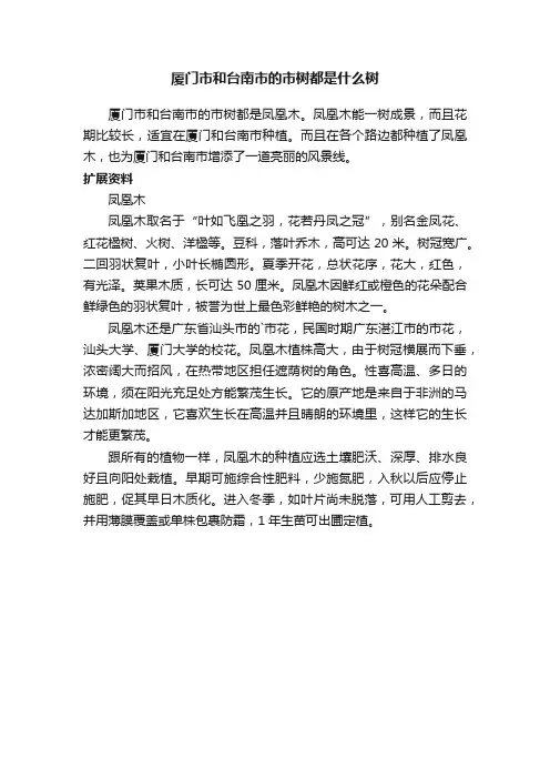 厦门市和台南市的市树都是什么树