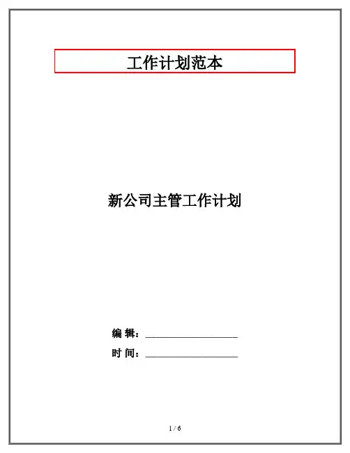 新公司主管工作计划