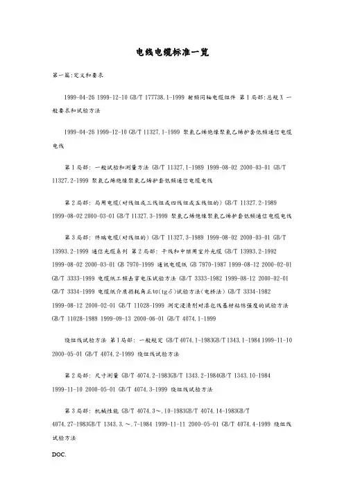 电线电缆标准一览