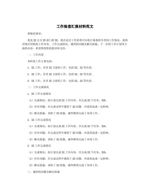 工作检查汇报材料范文
