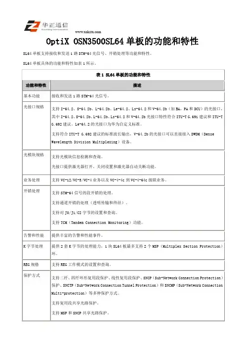 OptiX OSN3500SL64单板的功能和特性