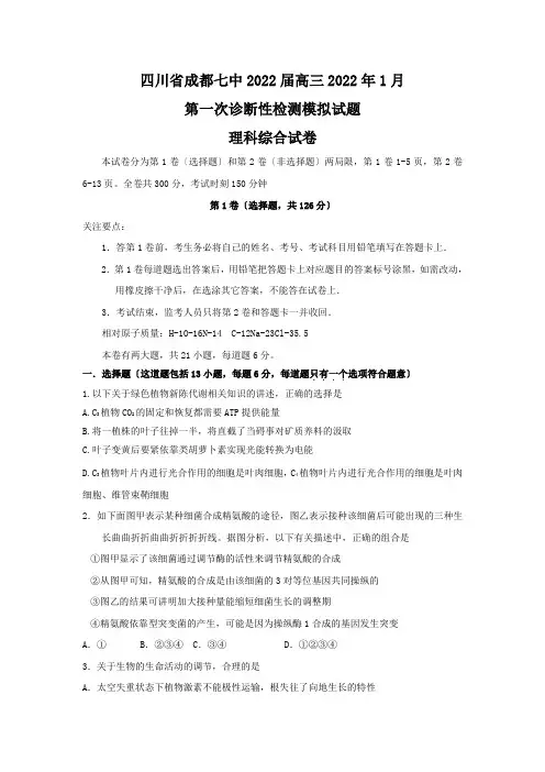 四川省成都七中XXXX届高三XXXX年1月第一次诊断性检测模拟试题