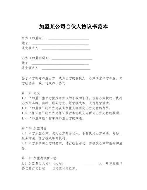 加盟某公司合伙人协议书范本
