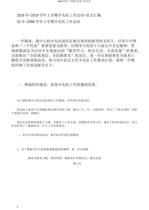 2019学年上学期少先队工作总结