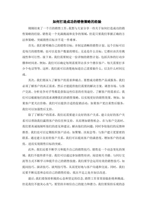 如何打造成功的销售策略的经验