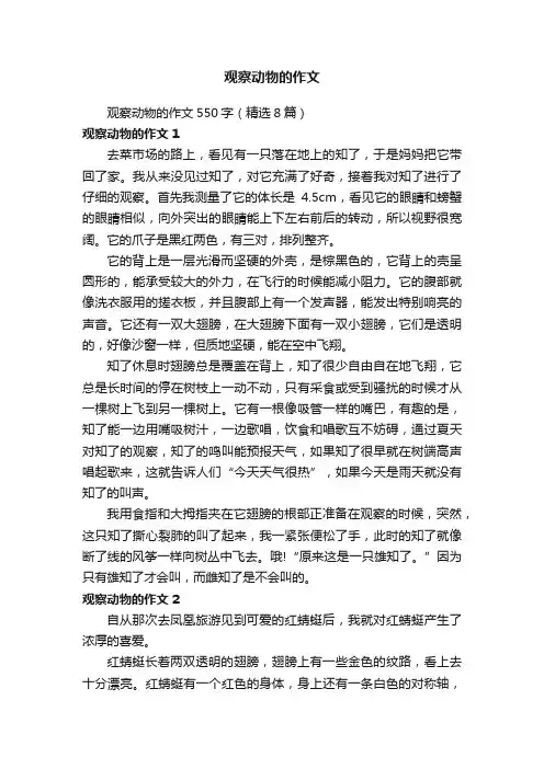 观察动物的作文550字（精选8篇）