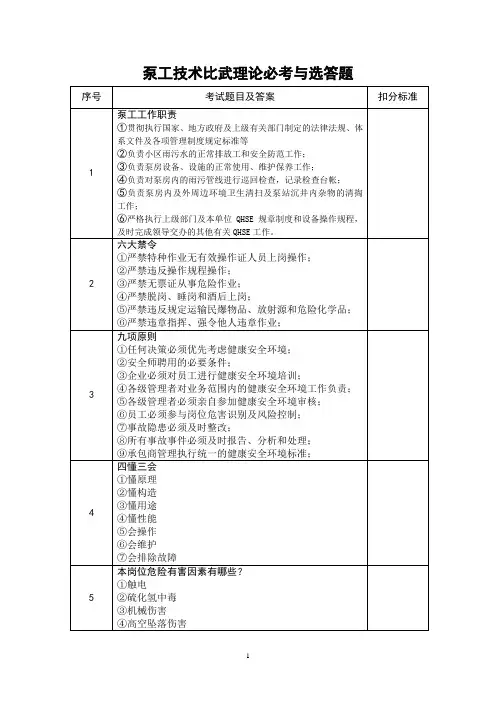 泵工技术比武考题(理论)(1)