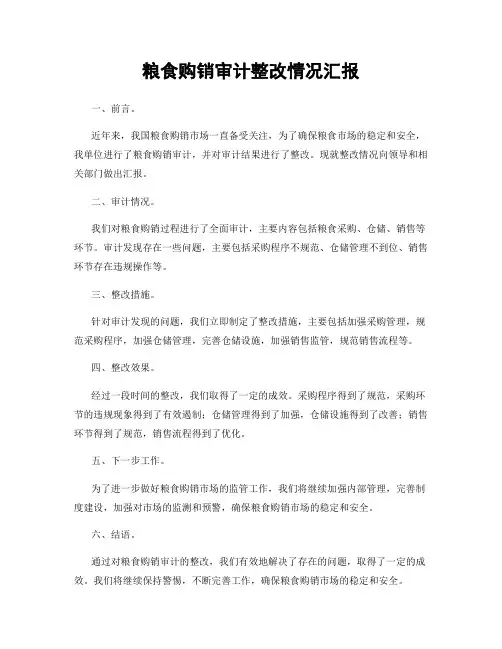 粮食购销审计整改情况汇报