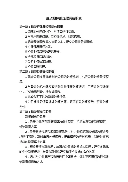 融资担保部经理岗位职责