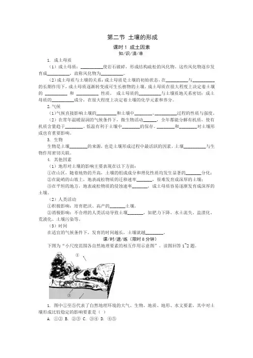 湘教版(2019)高中地理必修第一册课堂练习：第五章 第二节 土壤的形成