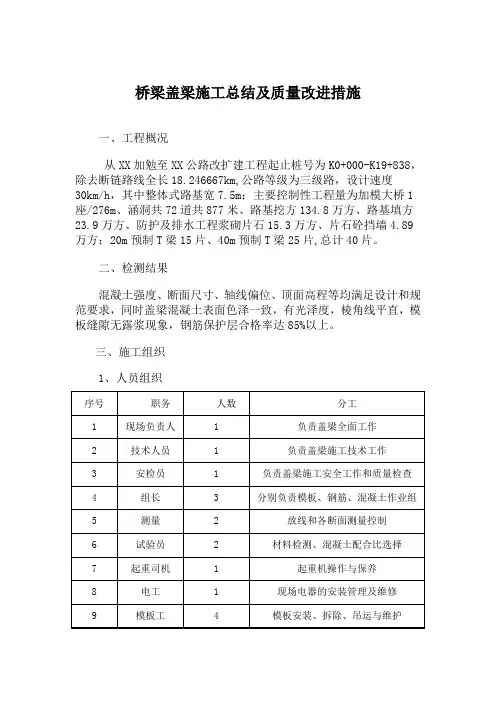 桥梁盖梁施工总结及质量改进措施