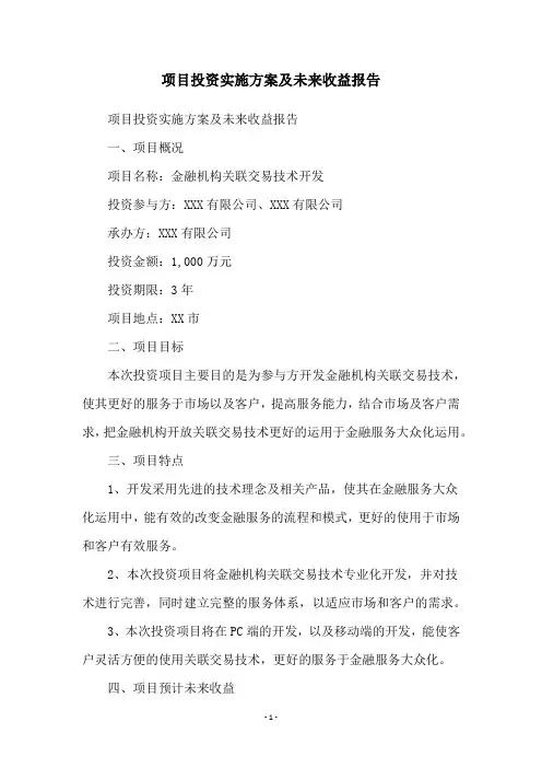 项目投资实施方案及未来收益报告