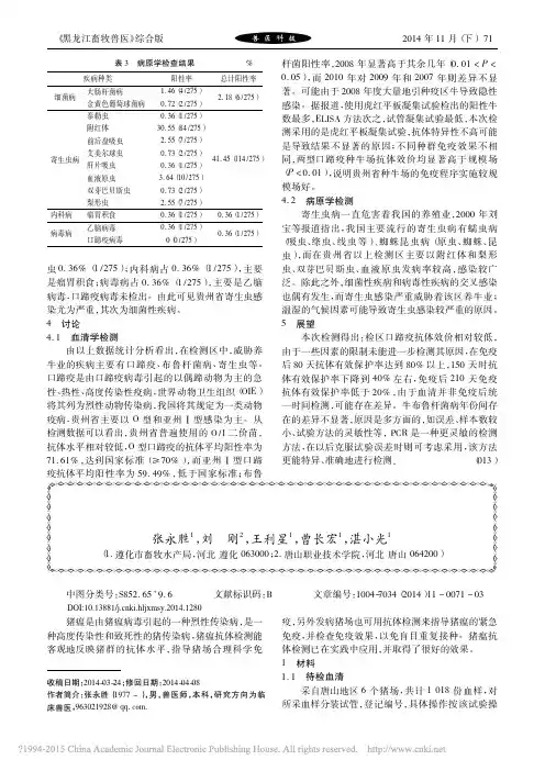 唐山地区部分猪场猪瘟抗体检测报告