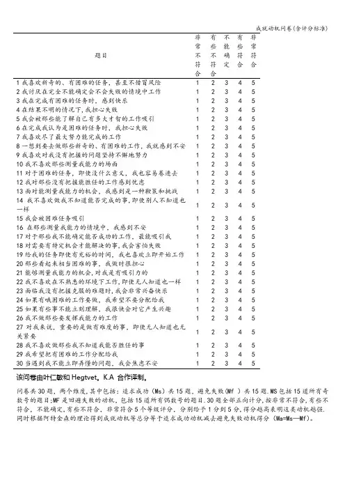 成就动机问卷(含评分标准)