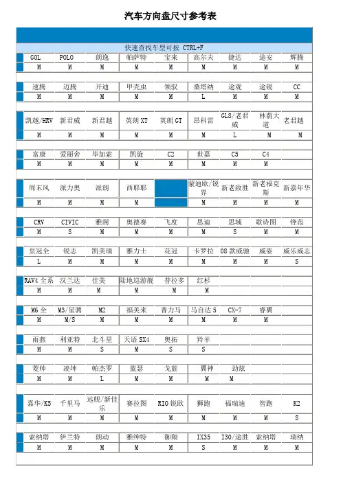 汽车方向盘尺寸参考表