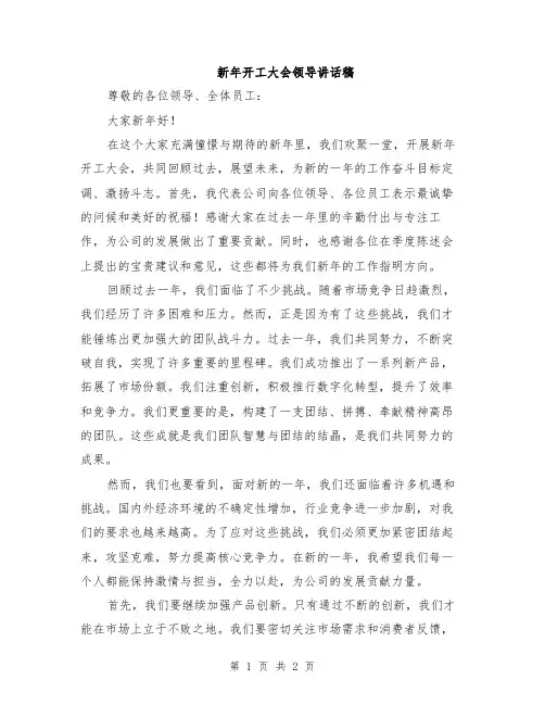 新年开工大会领导讲话稿