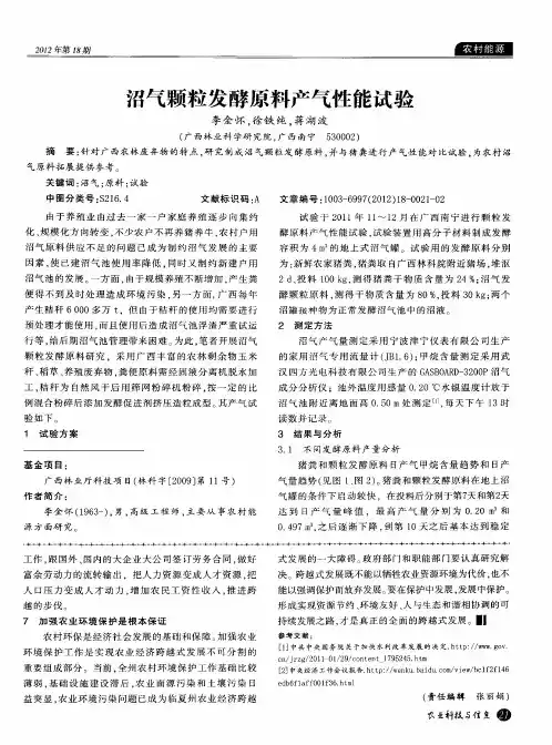 沼气颗粒发酵原料产气性能试验