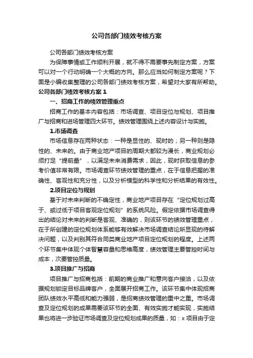公司各部门绩效考核方案