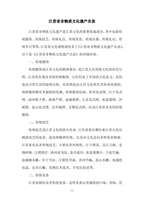 江苏省非物质文化遗产名录
