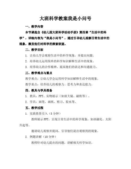 大班科学教案我是小问号