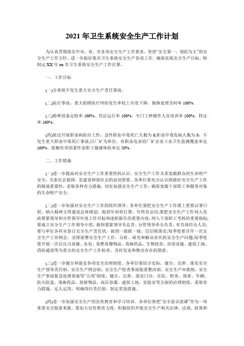 2021年卫生系统安全生产工作计划