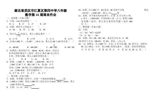 湖北省武汉市江夏区第四中学八年级数学第14周周末作业