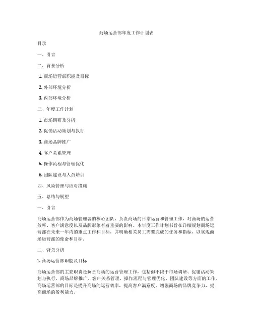 商场运营部年度工作计划表