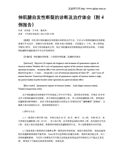 伸肌腱自发性断裂的诊断及治疗体会(附4例报告)