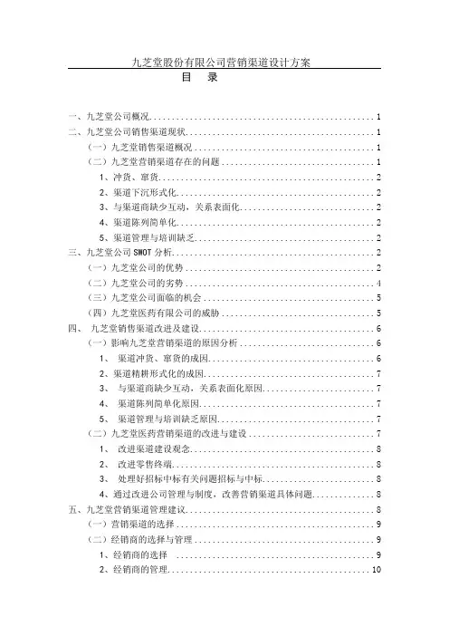 九芝堂公司营销渠道设计方案