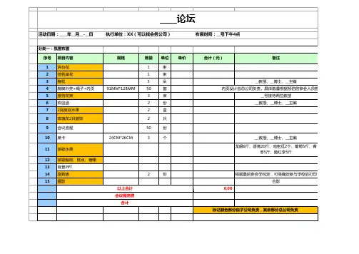 会议物料清单