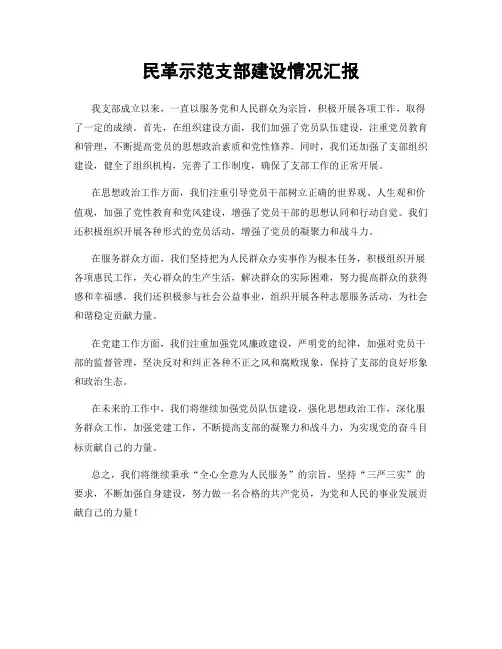 民革示范支部建设情况汇报