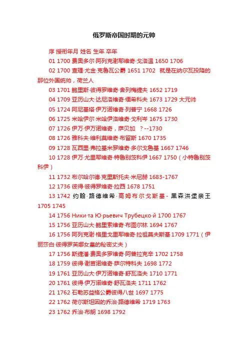 俄罗斯帝国时期的元帅