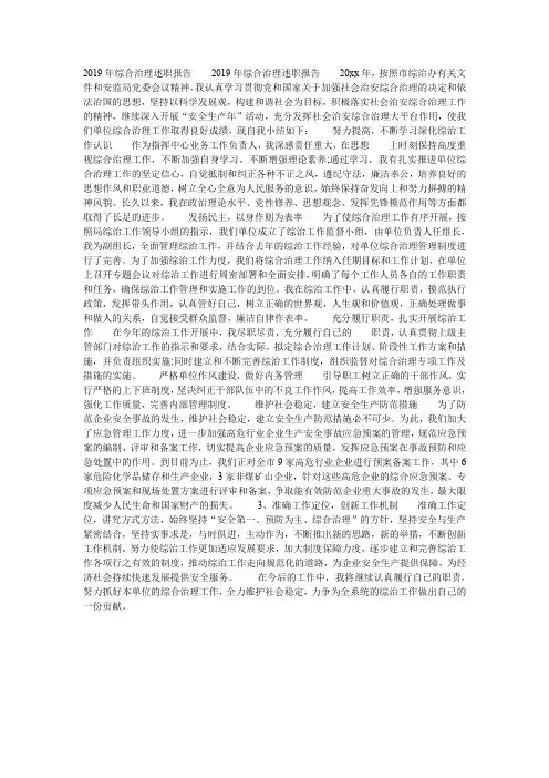 2019年综合治理述职报告