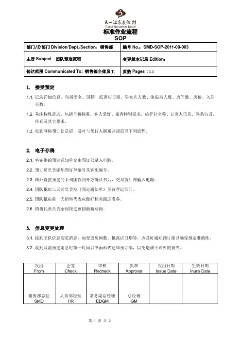 酒店团队预订流程
