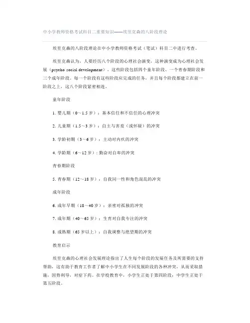 中小学教师资格考试科目二重要知识——埃里克森的八阶段理论