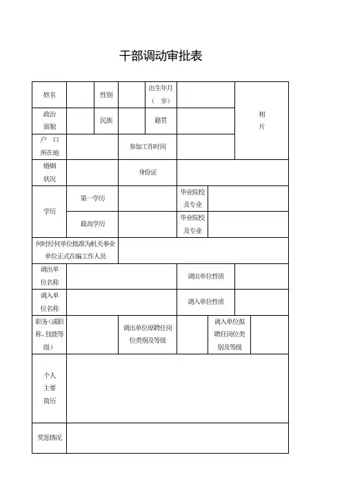 陇南市干部调动审批表填写模板