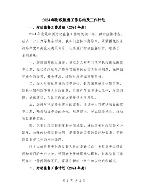 2024年财政监督工作总结及工作计划