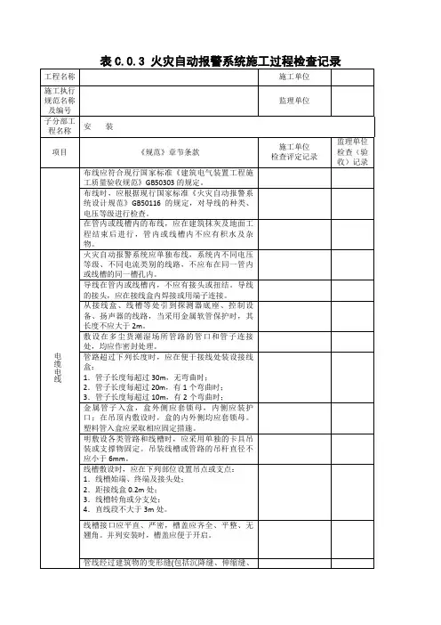 表C.0.3 火灾自动报警系统施工过程检查记录