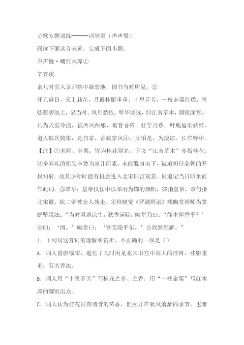 2024届高考语文诗歌专题训练词牌类(声声慢)(含解析)