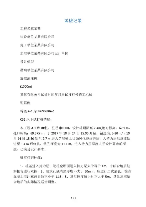旋挖灌注桩试桩记录