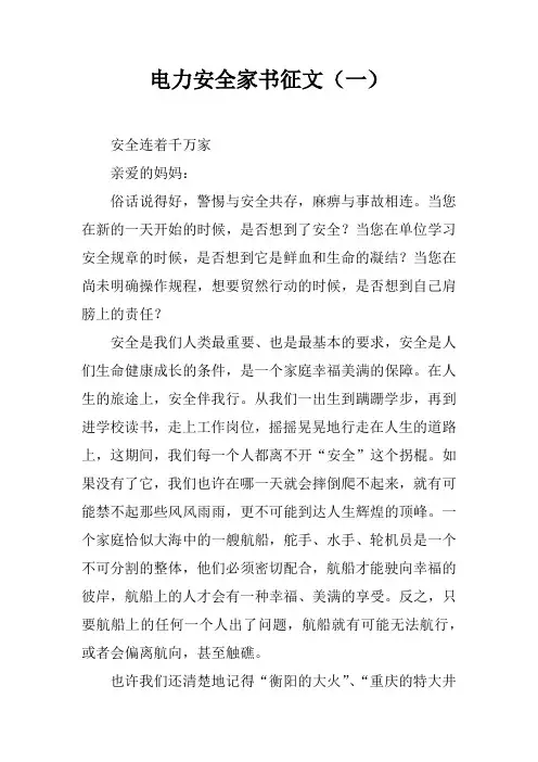 电力安全家书征文(一)