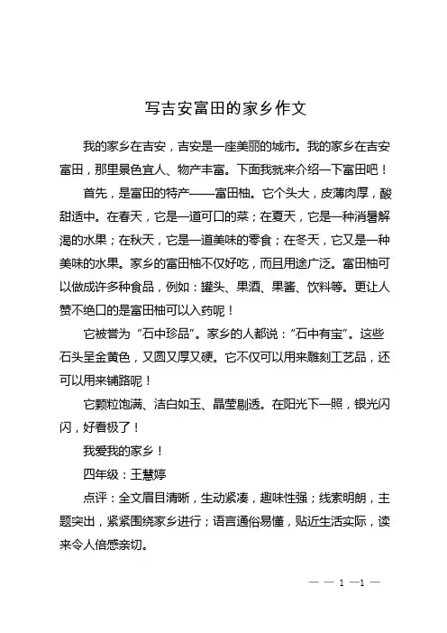 写吉安富田的家乡作文