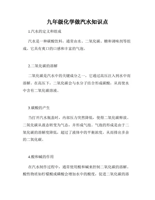 九年级化学做汽水知识点