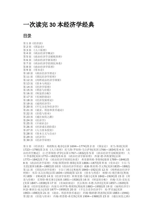 30部经典经济学著作推荐