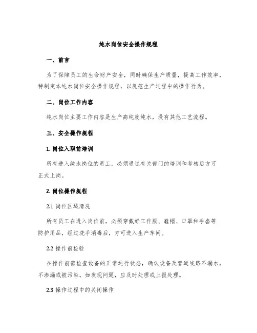 纯水岗位安全操作规程