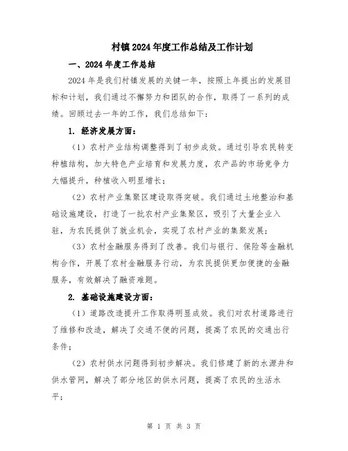 村镇2024年度工作总结及工作计划
