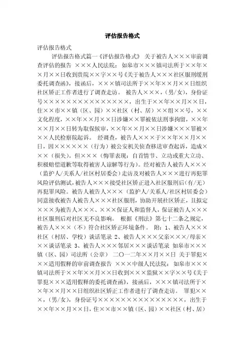 评估报告格式（最新版）